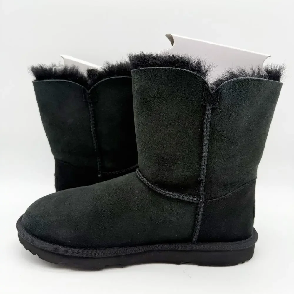 UGG Kids Bailey Button II Winter Boot US 6 EU 38 Black Sheepskin NIB